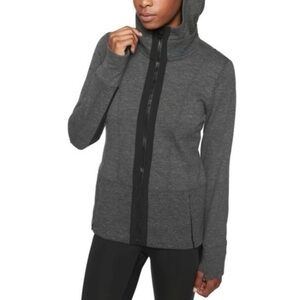 Athleta Fitted Victory Hoodie Fleece Lined Gray Black XS Excellent Condition